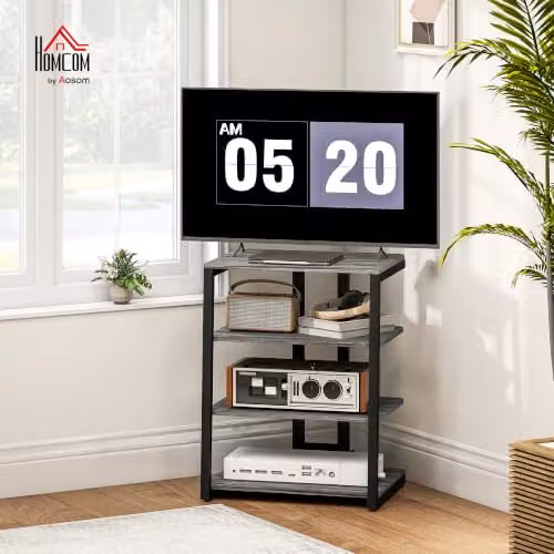 HOMCOM 4-Tier HiFi Media Storage Rack and Record Player Stand in Dark Grey – 7