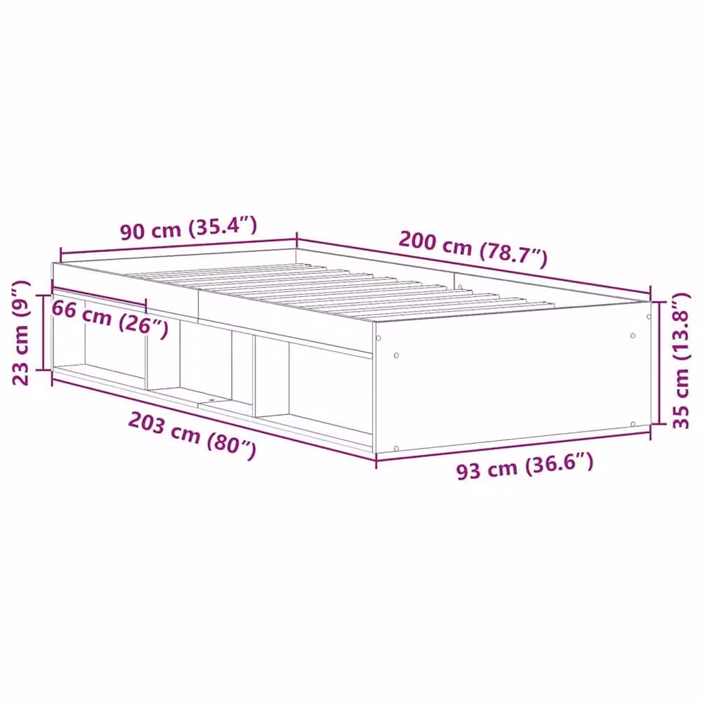 Berkfield Home Sonoma Bed Frame in Grey with Side Compartments, W/D/H: 90 x 200 cm – 2