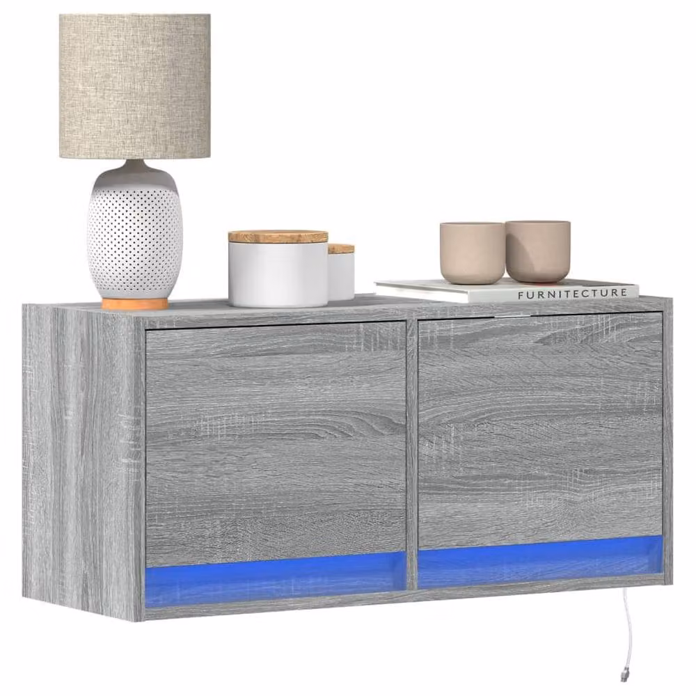 Berkfield Home TV Wall Cabinet with LED Lights in Grey Sonoma, W/D/H: 80 x 31 x 35 cm – 2