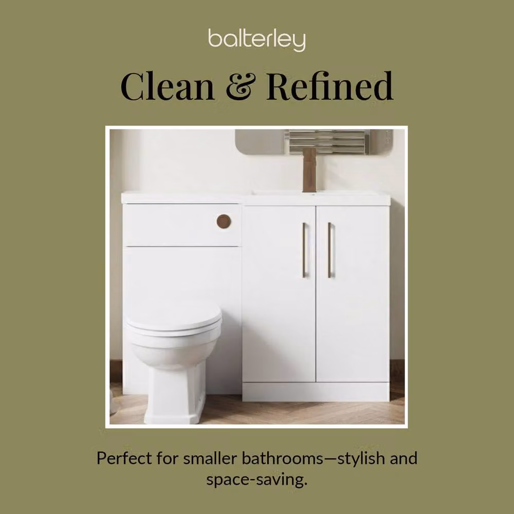 Balterley Gloss White Right-Hand Vanity and WC Unit Combination with Soft-Close Doors, W: 110 cm, H: 84 cm – 2