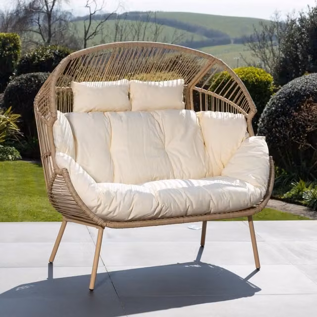 Artemis Home Cocona 2 Seat Standing Egg Chair in Beige Rattan – 1
