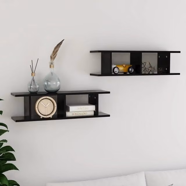 Berkfield Home Black Wall Mounted Cube Shelves, Set of 2, W: 75 cm, D: 20 cm, H: 20 cm