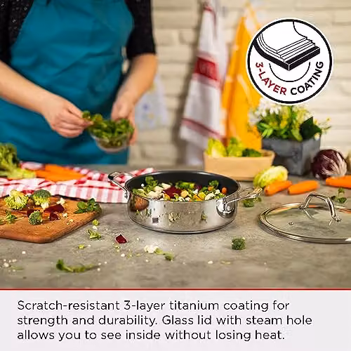 Kuhn Rikon Allround Stainless Steel Non-Stick Serving Pan, Silver, 28cm, 5L – 5