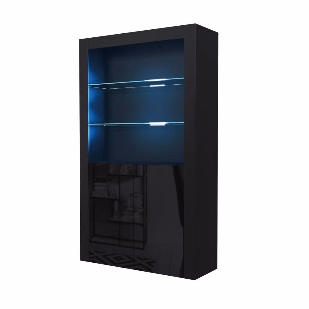 Mex Furniture LTD Spectrum Display Cabinet in Black with Glossy Hinged Doors and LED Lighting, W/D/H: 100 x 35 x 170 cm – 5