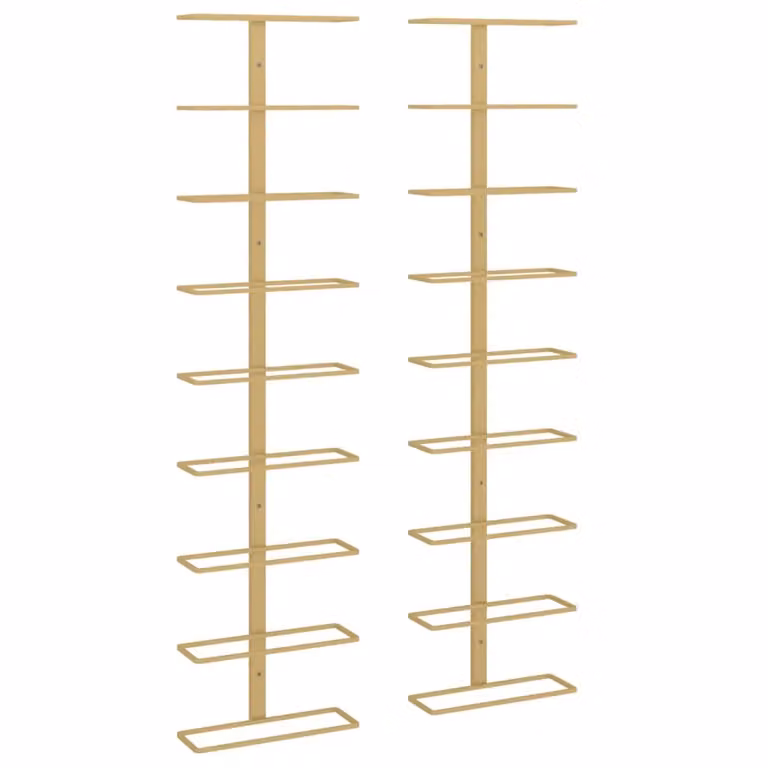 Berkfield Home Wall-mounted Gold Metal Wine Rack for 9 Bottles, Set of 2