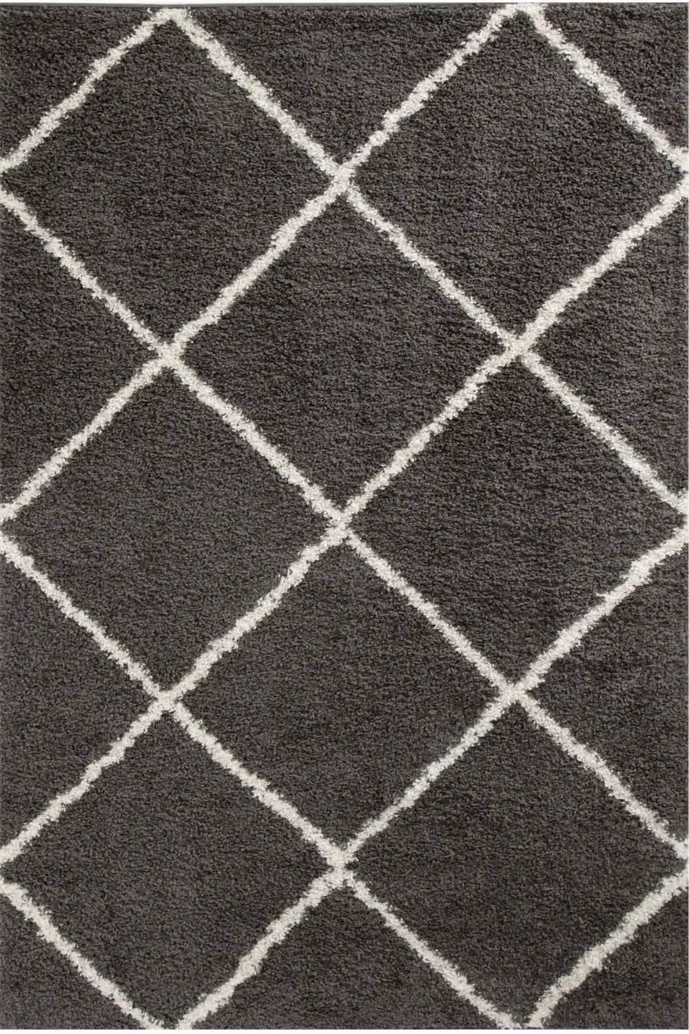 THE RUGS Moroccan Soft High Pile Shaggy Diamond Rug, Dark Grey, W: 140 cm, D: 200 cm – 2