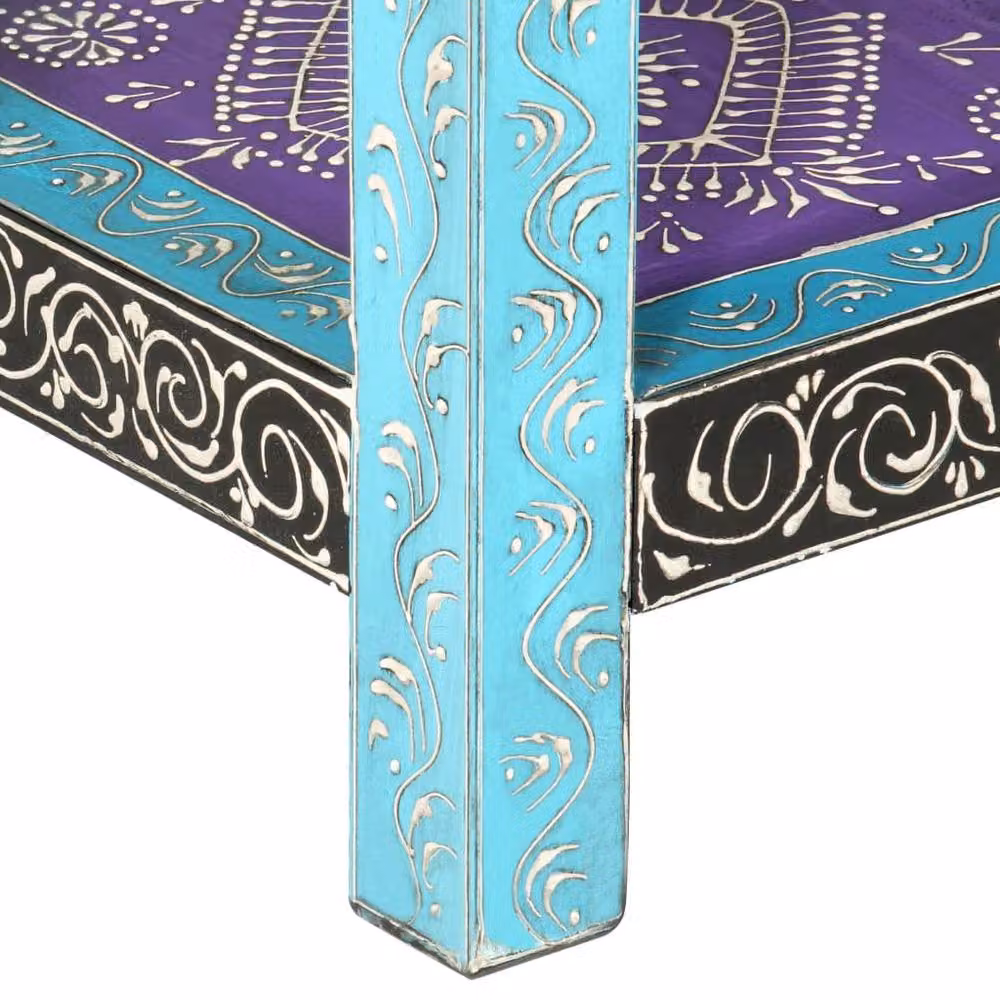 Berkfield Home Hand Painted Floral Ethnic Console Table in Multicolour Solid Mango Wood, W/D/H: 80 x 35 x 75 cm – 4