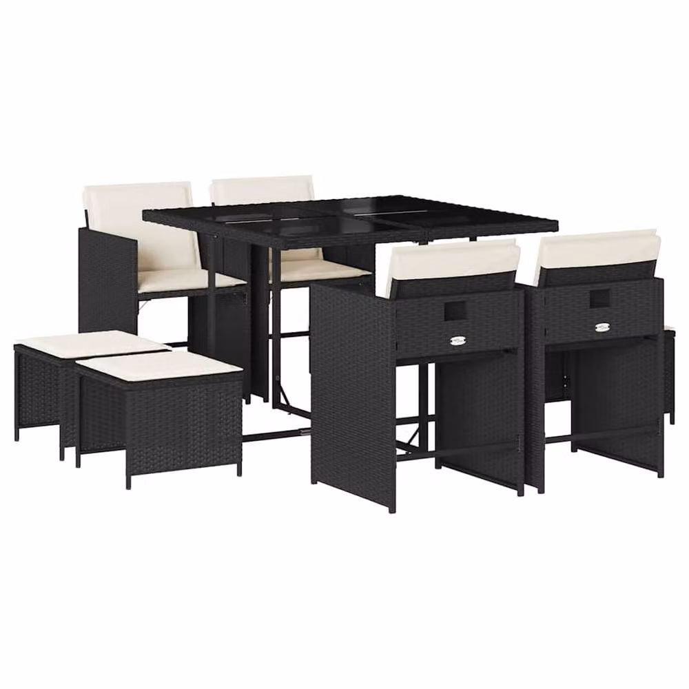 Berkfield Home 9 Piece Black Poly Rattan Garden Dining Set with Cushions – 2