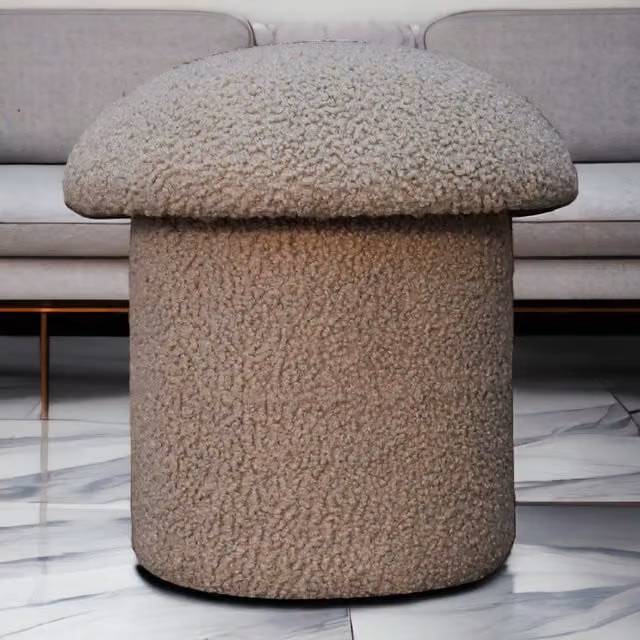Artisan Furniture Mushroom Footstool in Brown Bouclé with Solid Wood Frame
