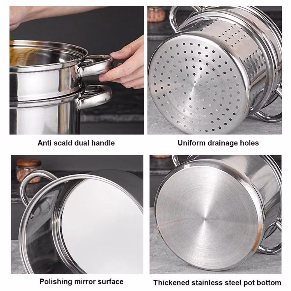KORVIXA Stainless Steel Pasta Pot with Glass Lid in Silver – 3