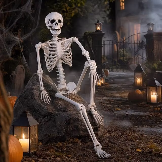 Yezi Life Size Halloween Skeleton with Poseable Joints, White, Height: 185 cm