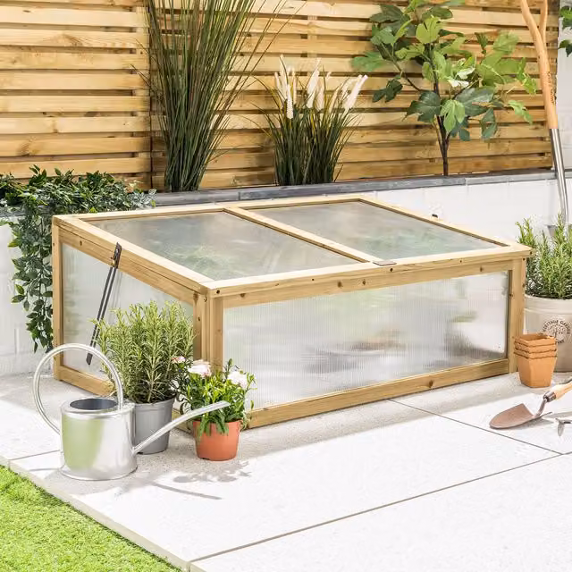 Christow Sleeper Cold Frame Greenhouse in Brown with Transparent Polycarbonate and Wood Construction