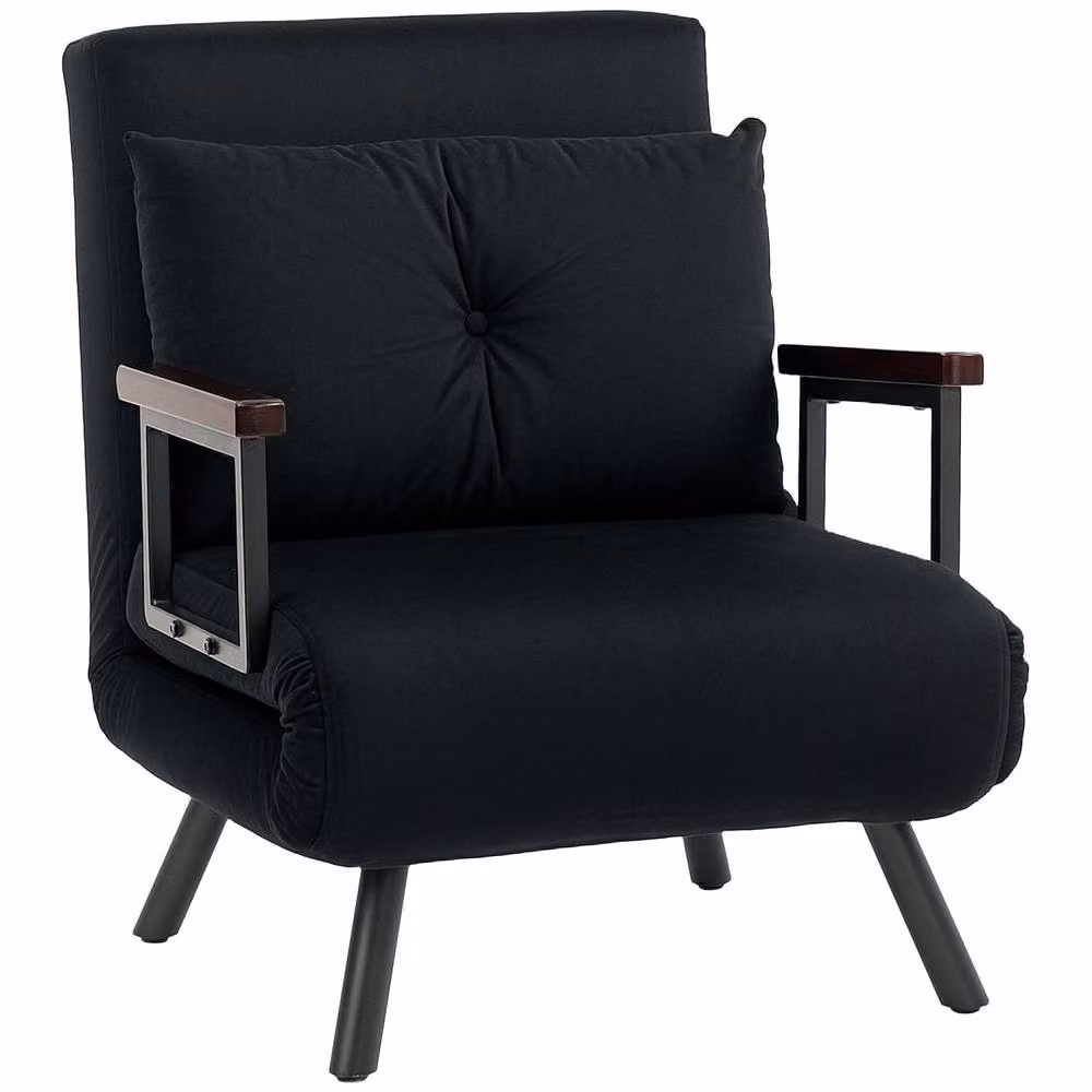 Wyld Haus Nenoli Black Velvet 4 in 1 Convertible Single Chair Bed with Armrests and Foam Cushion – 2