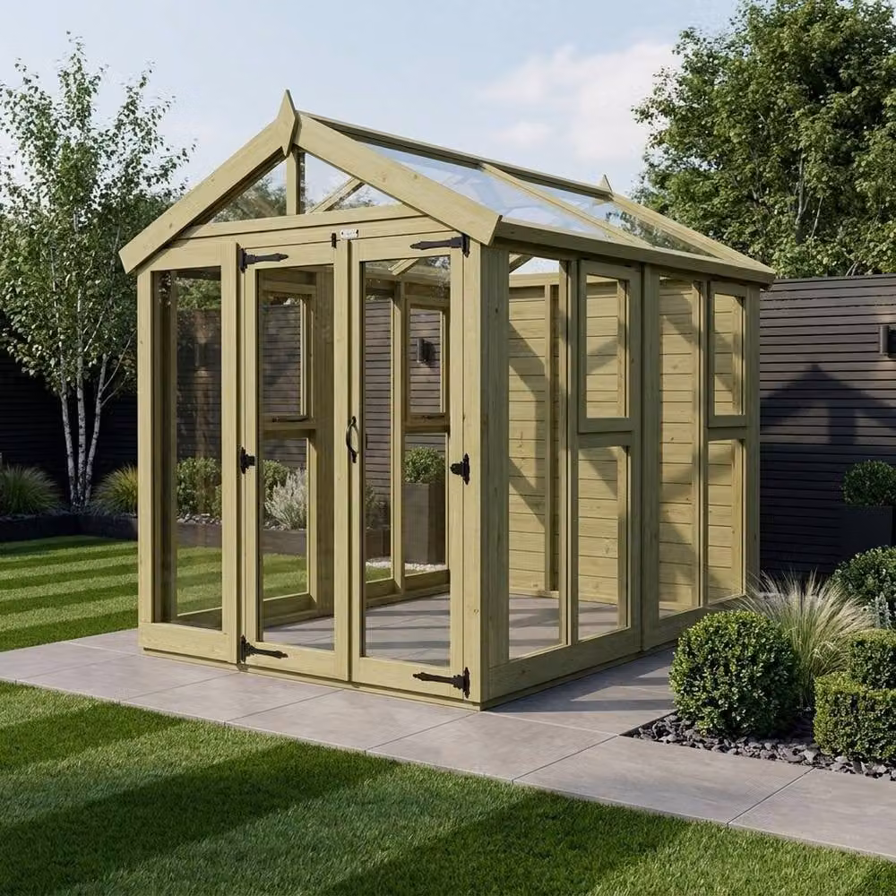 Buttercup Farm Apex Glass Greenhouse in Brown, W: 244 cm, D: 183 cm, H: 210 cm – 1