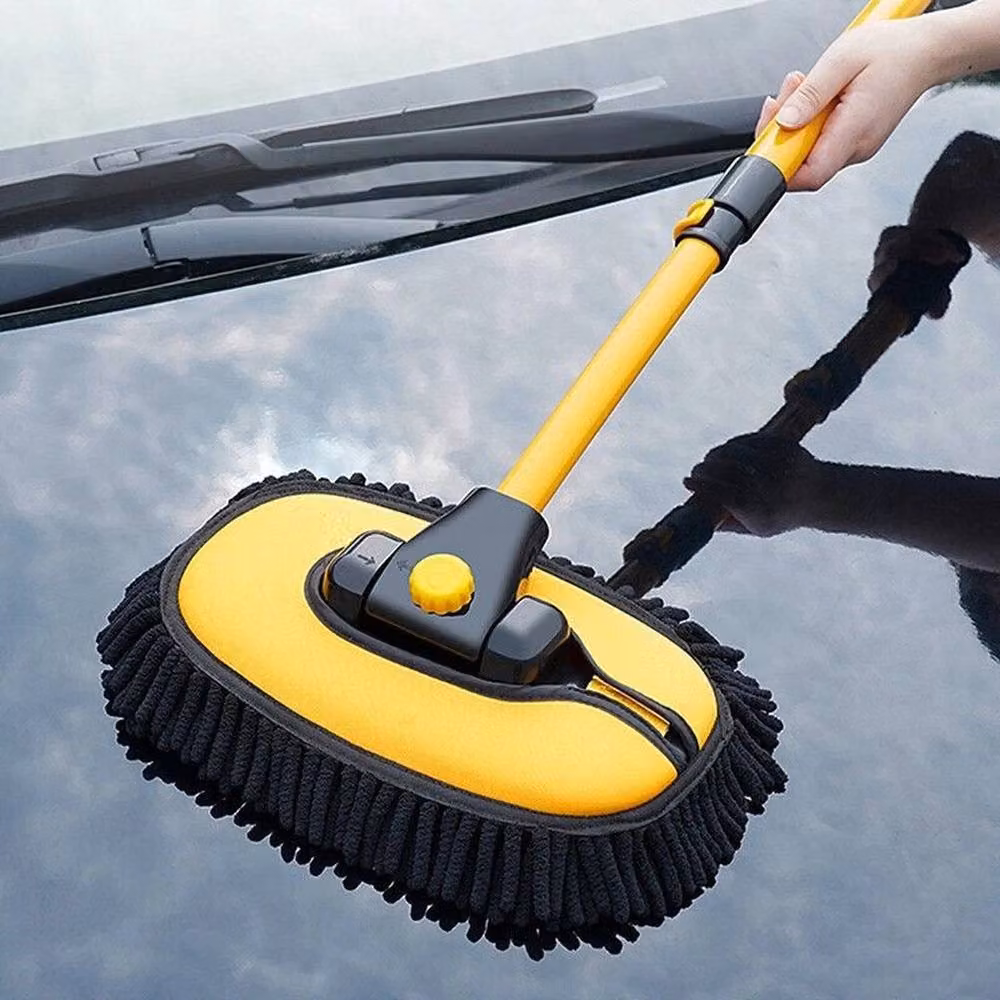 FLAVORA Yellow Car Wash Brush Mop with Telescopic Aluminium Handle and Microfibre Head – 2