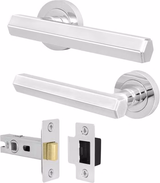 AFIT Polished Chrome Aluminium Door Handle and Latch Set in Silver – 1