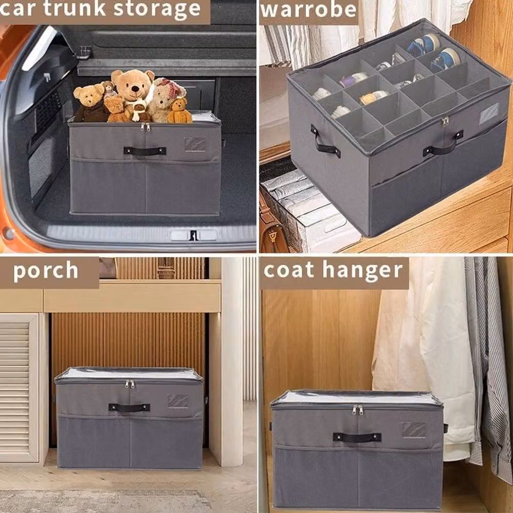 Kelvenix Set of 2 Durable Grey and Transparent Fabric Shoe Storage Boxes with Label Holders – 4