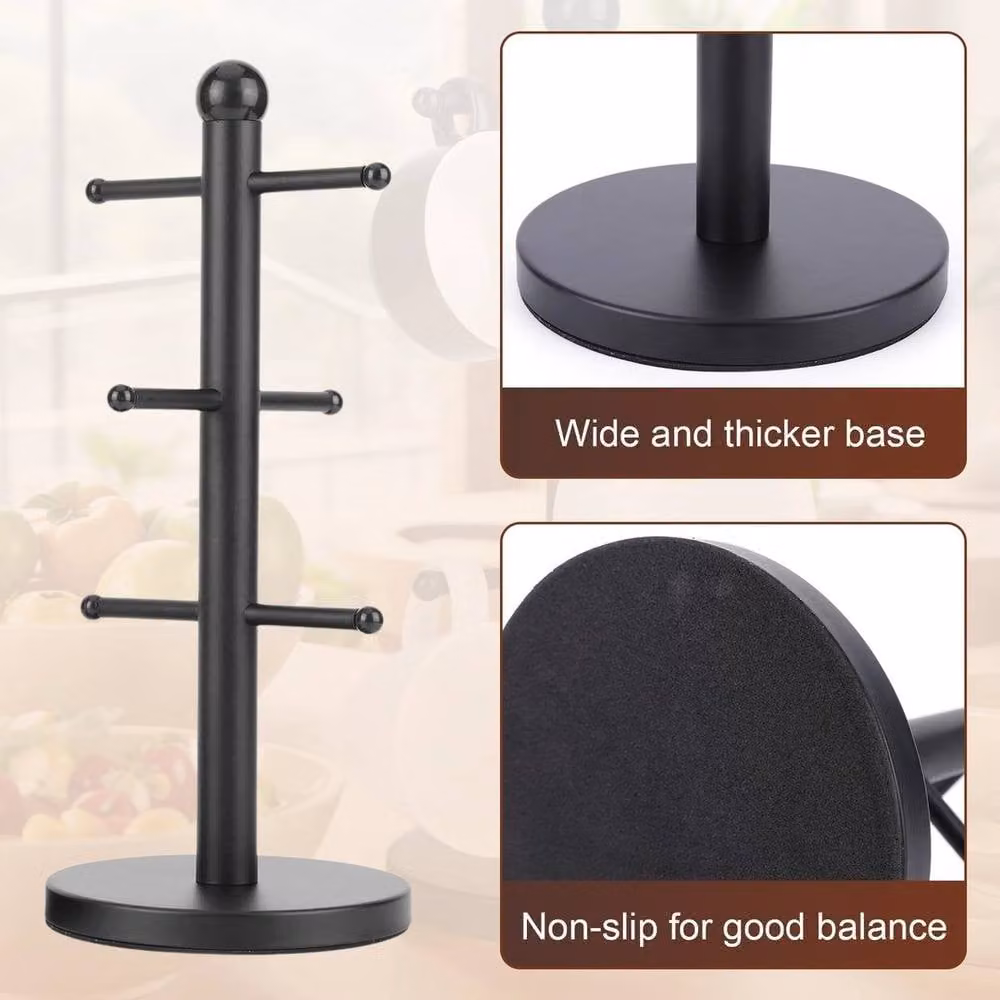 SPETLEK Black Metal Freestanding Mug Tree and Cup Stand with Kitchen Towel Holder – 1
