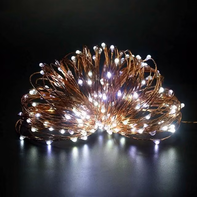 Shatchi 40 Warm White LED Micro Rice Fairy String Lights with Silver Copper Wire, Battery Operated, Yellow