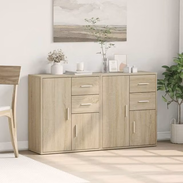 Berkfield Home Set of 2 Sonoma Oak Sideboards in Natural Engineered Wood, W/D/H: 60 x 31 x 70 cm – 1