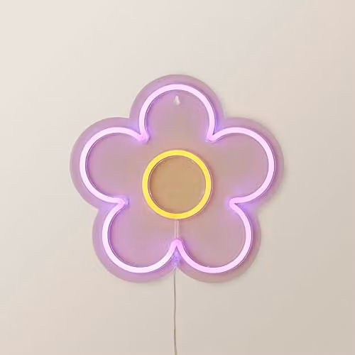 ValueLights Neon Sign Flower Style Novelty Wall Light in White, Pink and Yellow – 1