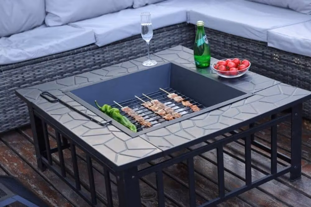 Alivio 3-in-1 Black Steel Outdoor Fire Table with BBQ Grill and Cover – 3