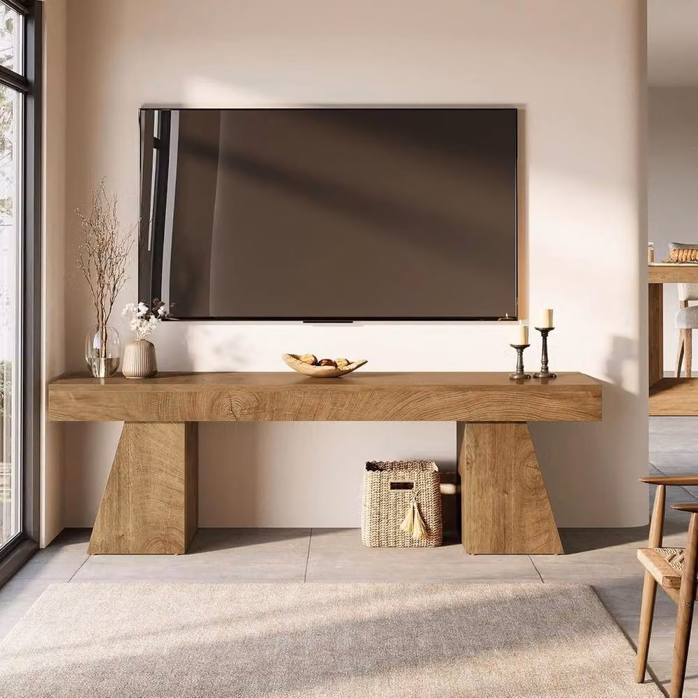 VOGREX Rustic Wood TV Stand in Brown, W/D/H: 160.02 x 35.0 x 50.0 cm – 3