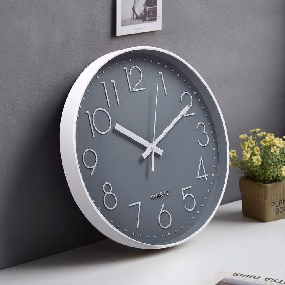 KORVIXA Modern Silent Analog Round Wall Clock in Grey, W/D/H: 100 x 100 x 1 cm – 3
