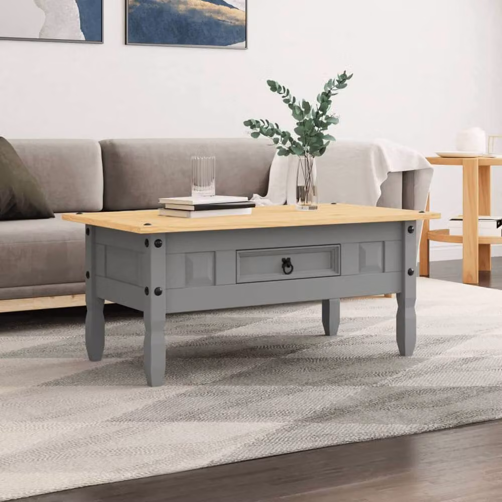 Berkfield Home Corona Range Mexican Pine Decorative Coffee Table, Grey, W: 100 cm, D: 55 cm, H: 45 cm – 2