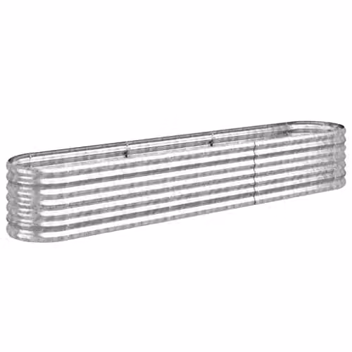 vidaXL Galvanised Steel Raised Bed in Silver, W: 224 cm, D: 40 cm, H: 36 cm