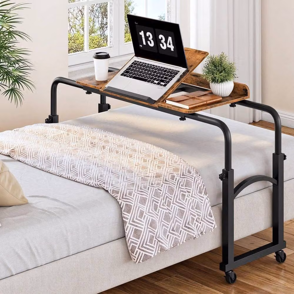 FLAVORA Adjustable Mobile Over Bed Laptop Table in Brown – 3