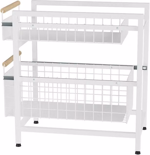 Garden Sanctuary Two-Tier Metal Kitchen Pull-Out Storage Organiser in White