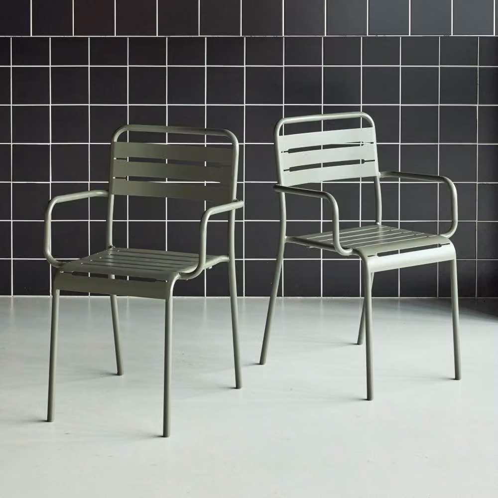 sweeek Pair of Stackable Metal Garden Armchairs in Khaki Green – 2