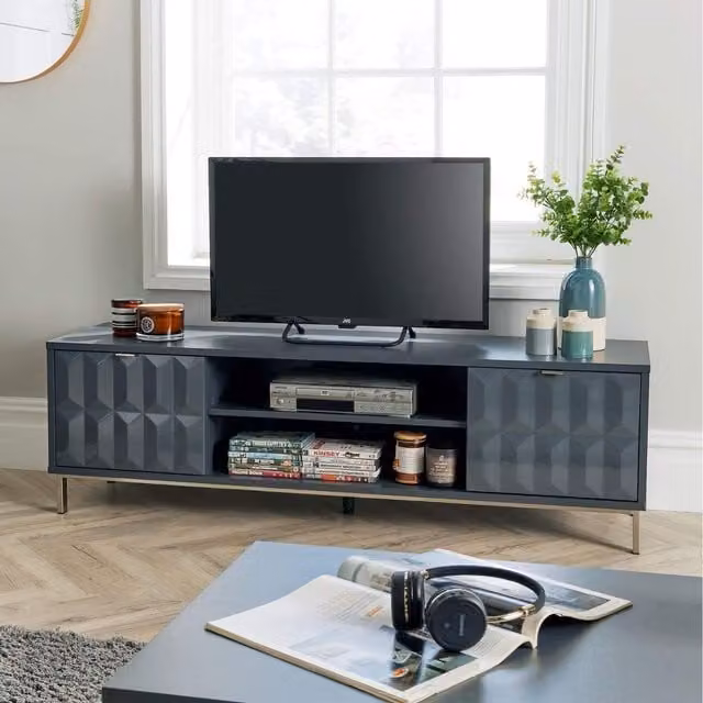 Home Source Siena 2 Door High Gloss Grey TV Stand Storage Unit