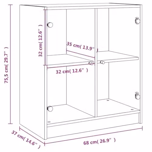 vidaXL Modern Side Cabinet with Transparent Glass Doors in Grey Sonoma, W/D/H: 68 x 37 x 75.5 cm – 2