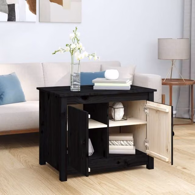 Berkfield Home Beautiful Coffee Table in Black Solid Wood Pine, W/D/H: 71 x 49 x 55 cm – 1