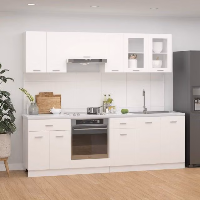 Berkfield Home 8 Piece Modern White Kitchen Cabinet Set with Hinged Doors and Drawers – 1