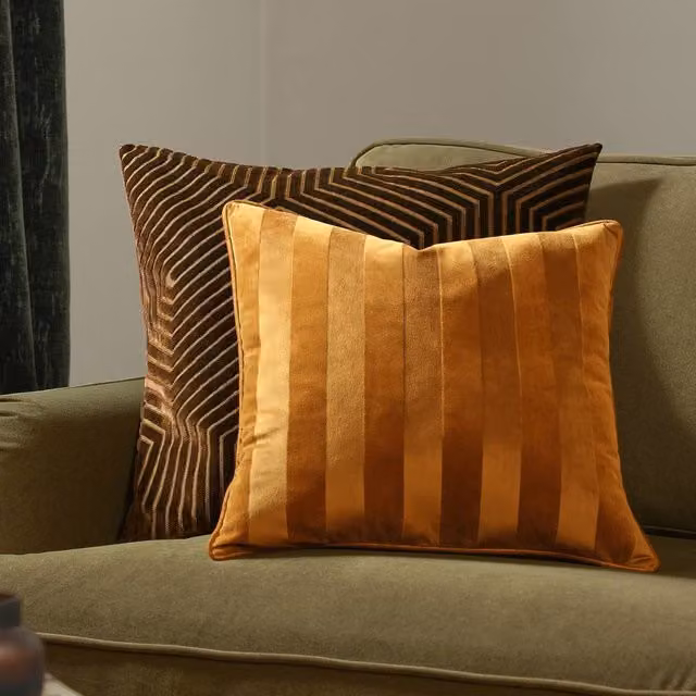 Paoletti Regency Gold Striped Velvet Square Cushion, W/D/H: 45 x 45 x 45 cm – 1