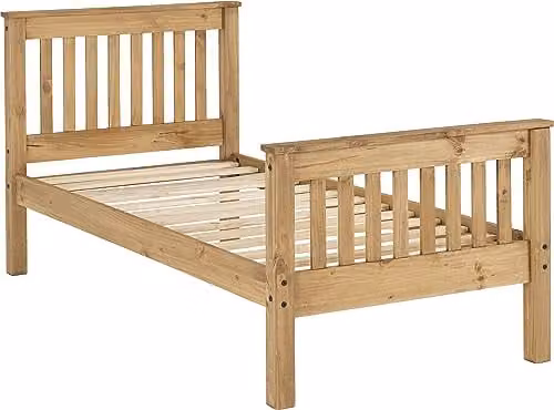 Seconique Monaco 3ft Single Bed in Distressed Waxed Brown Pine, W/D/H: 90 x 200 x 101.5 cm