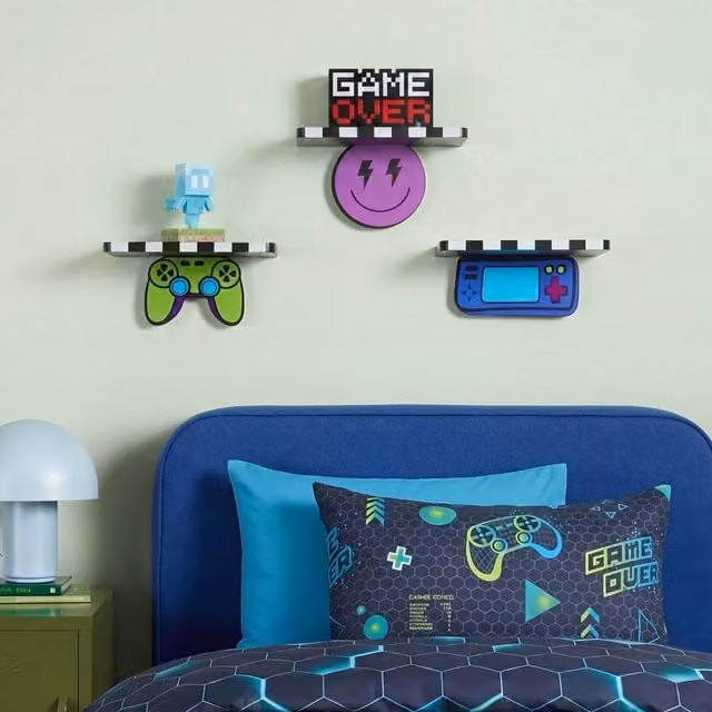 OHS Multicolour Set of 3 Abstract Gaming Novelty Floating Wall Shelves for Childrens Bedrooms – 1