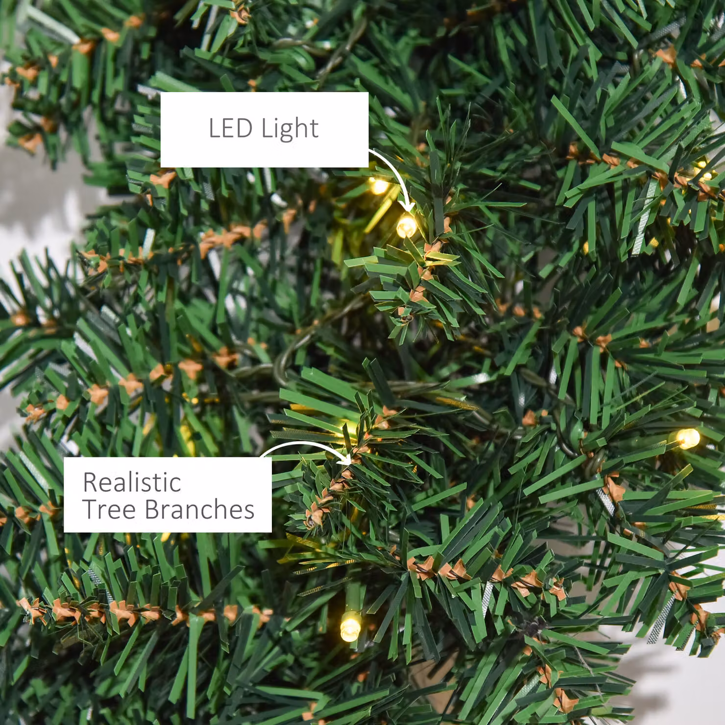 HOMCOM Classic Christmas Wreath Decoration with 50 Warm White LED Lights – 5