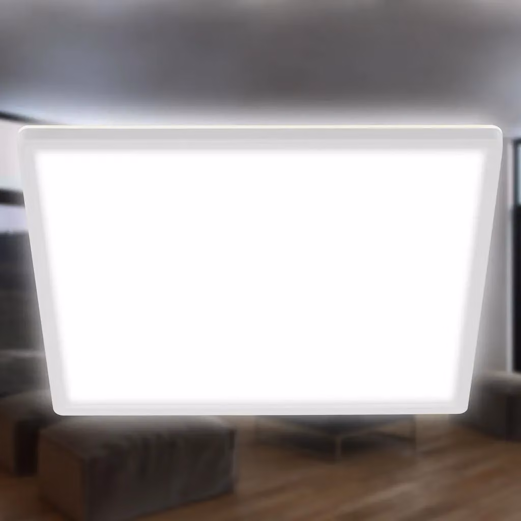 Briloner Leuchten Square LED Ceiling Light with Backlighting Effect, White, W/D/H: 42 x 42 x 2.9 cm – 2