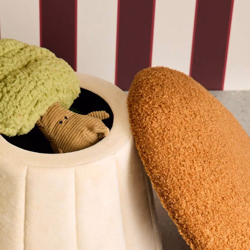 sweeek Children's Mushroom Pouf with Storage in Terracotta and Beige Teddy and Velvet Fabric – 4