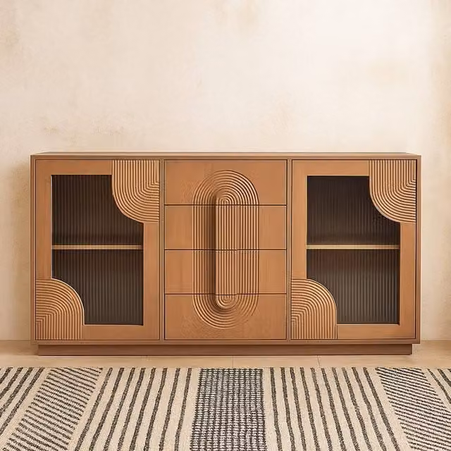 Wyld Haus New Mexico Mango Wood Sideboard in Brown with 4 Drawers and 2 Doors, W/D/H: 150 x 40 x 85 cm