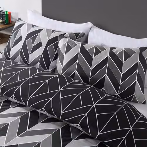 OHS Reversible Abstract Chevron Double Duvet Cover Set with 2 Pillowcases, Grey, W/D/H: 140 x 200 cm – 2