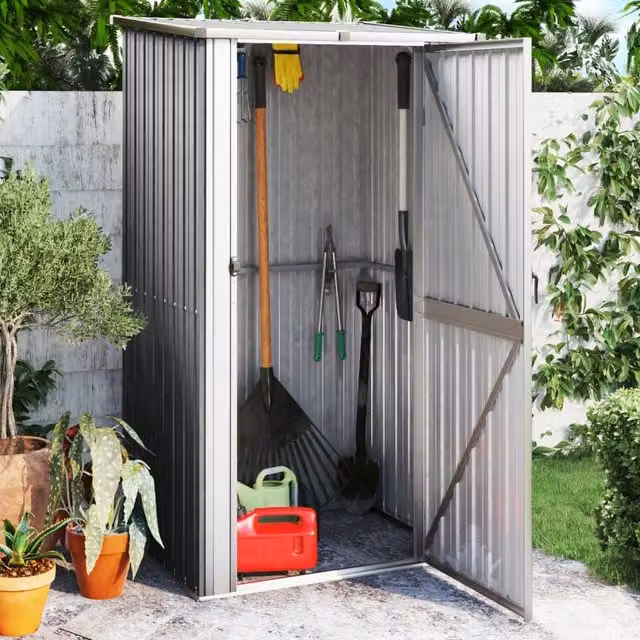 Berkfield Home Grey Galvanised Steel Garden Shed Tall Cabinet W/D/H: 118.5 x 97 x 209.5 cm – 1