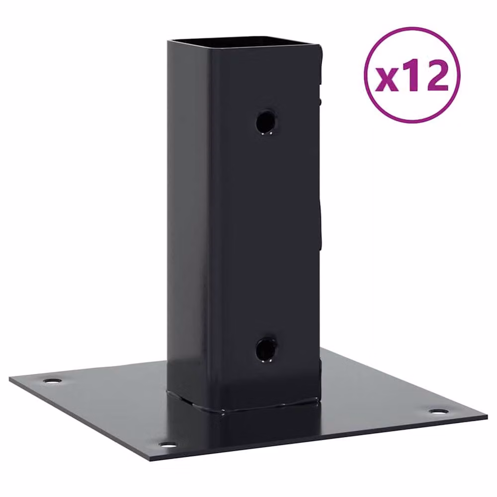 Berkfield Home Square Post Bases, 12 Pack, Anthracite, Powder-coated Steel, 46 x 46 mm – 1