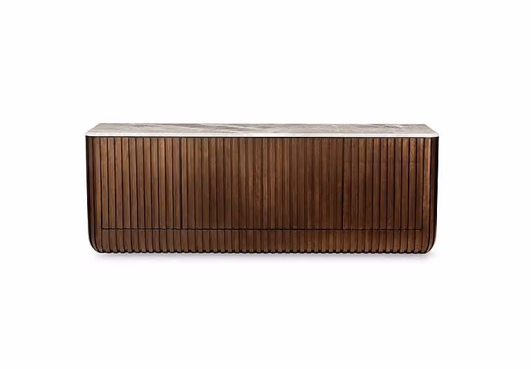 Stone International Rigato 4 Door Modern Striped Wood Sideboard in Brown