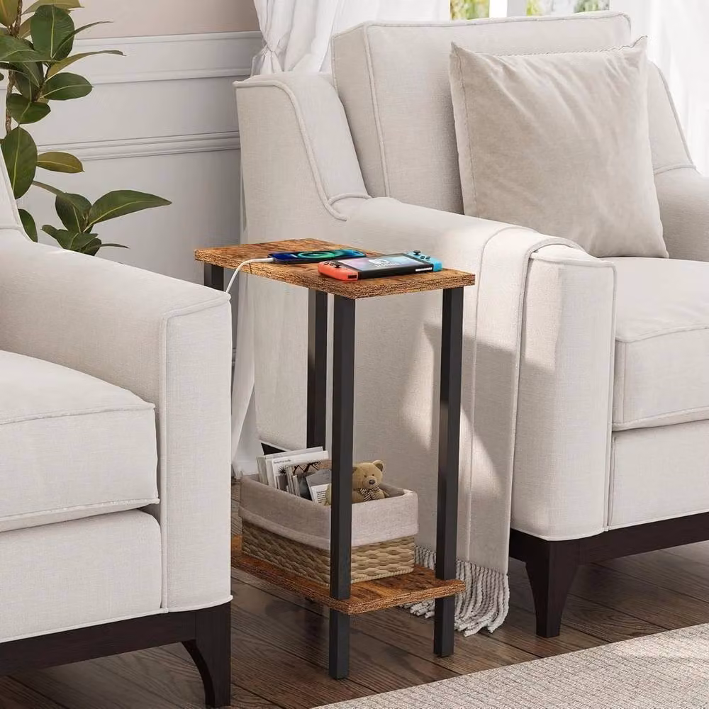 FORGEVIO Industrial Small Side Table in Brown – 3