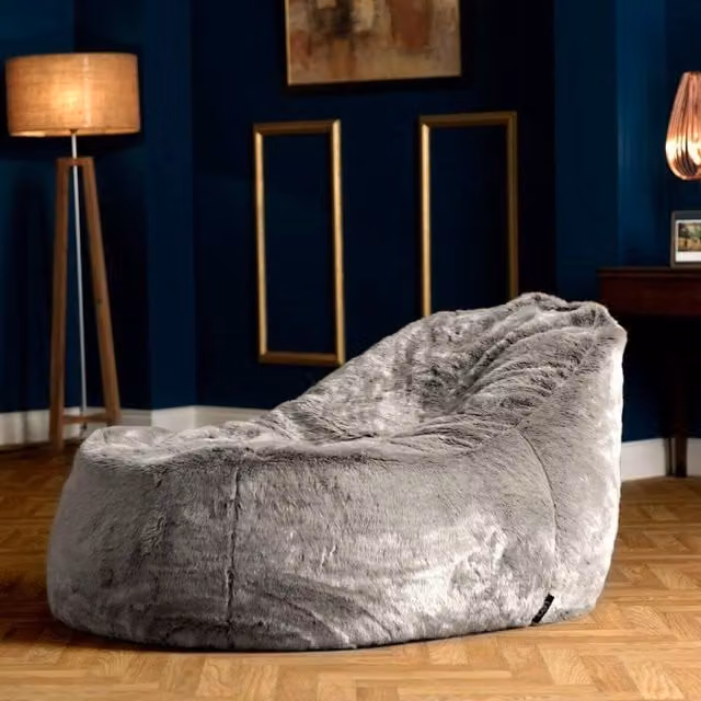 ICON Faux Fur Dream Lounger Bean Bag Chair in Arctic Wolf Grey
